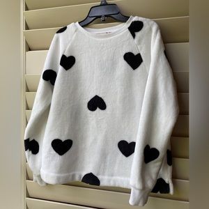 XS LOFT Faux Fur Hearts Sweatshirt